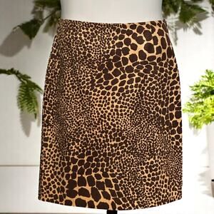 Y2K Trina Turk Brown Leopard Pencil Skirt Back Zip Corduroy Lace Sz 8-10 Medium